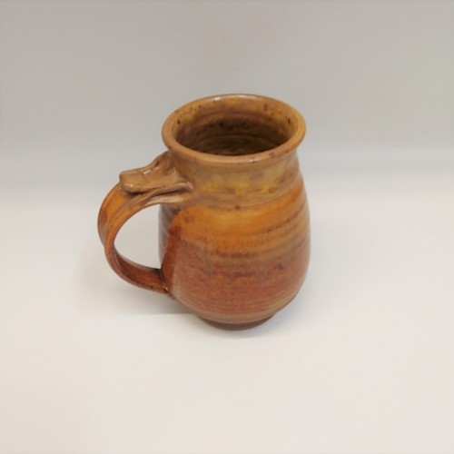 #220526 Mug Barrel Shaped Rust/Yellow $18 at Hunter Wolff Gallery